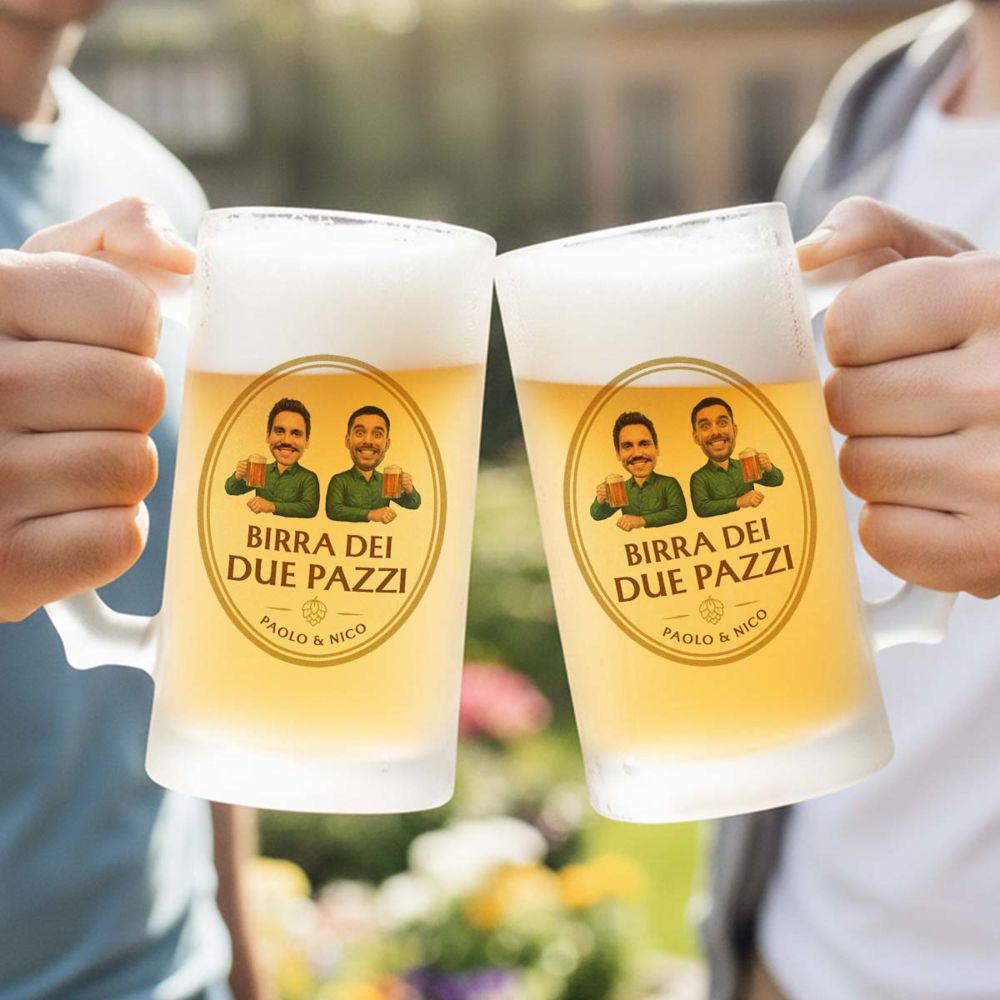 Boccale da Birra Personalizzato con due Volti e Logo