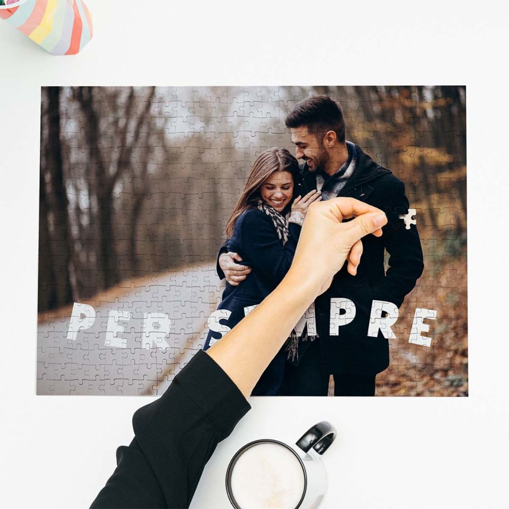 Personalisierbares Puzzle mit Foto und geschwungenem Text 
