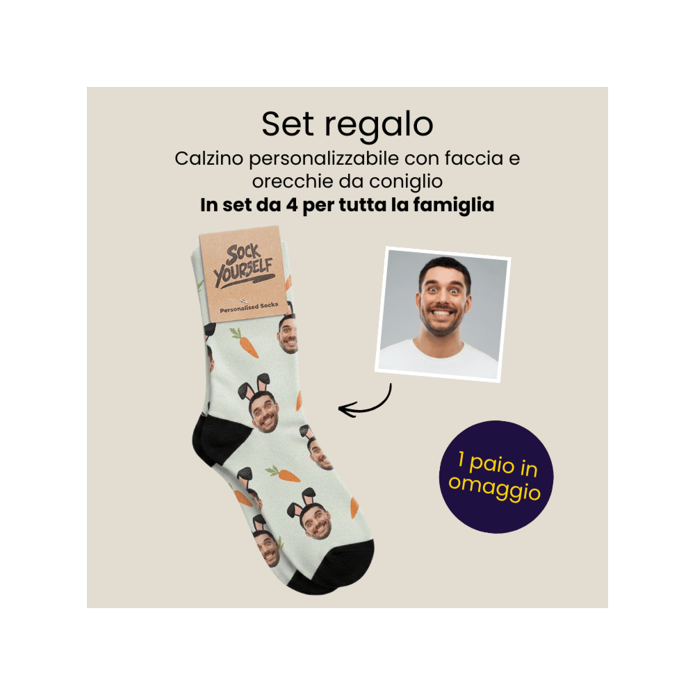 Set regalo calzini pasquali confezione da 4 con volto e orecchie da coniglio