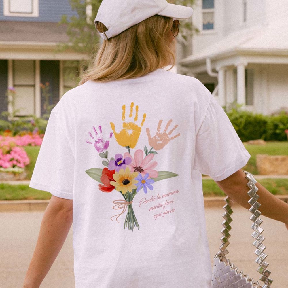 Maglietta Personalizzata Mazzo di Fiori con Impronta della Mano
