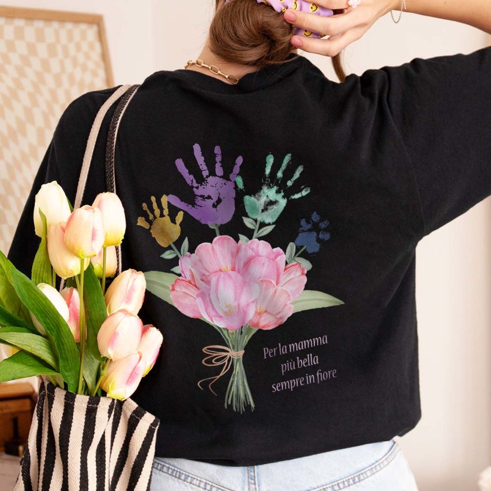 Maglietta Personalizzata Mazzo di Fiori con Impronta della Mano