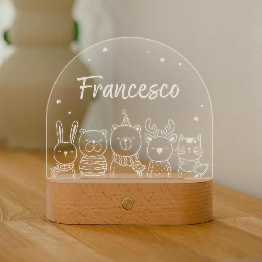 Personalisierbare LED-Lampe mit Name und Tiere