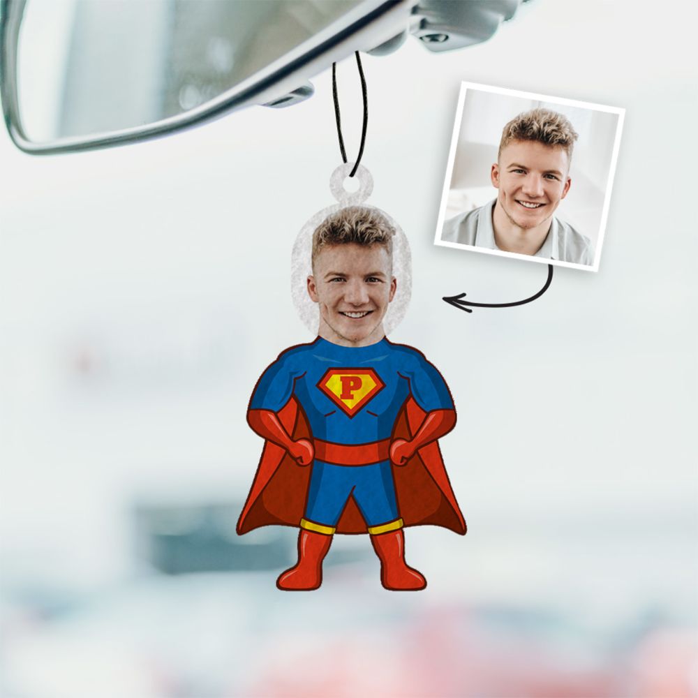 Profumatore Auto Personalizzato Supereroe con Faccia Set da 2