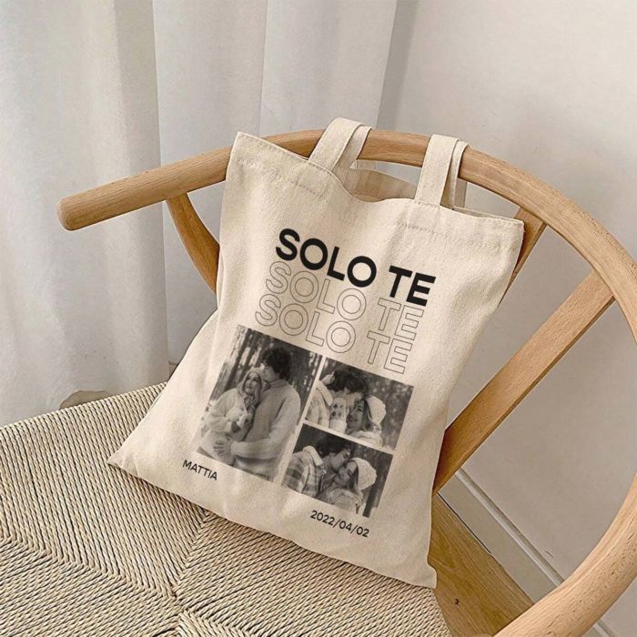 Borsa Personalizzata Tote Bag con Foto in bianco e nero e Testo