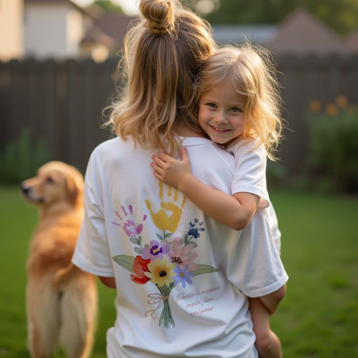 Maglietta Personalizzata Mazzo di Fiori con Impronta della Mano