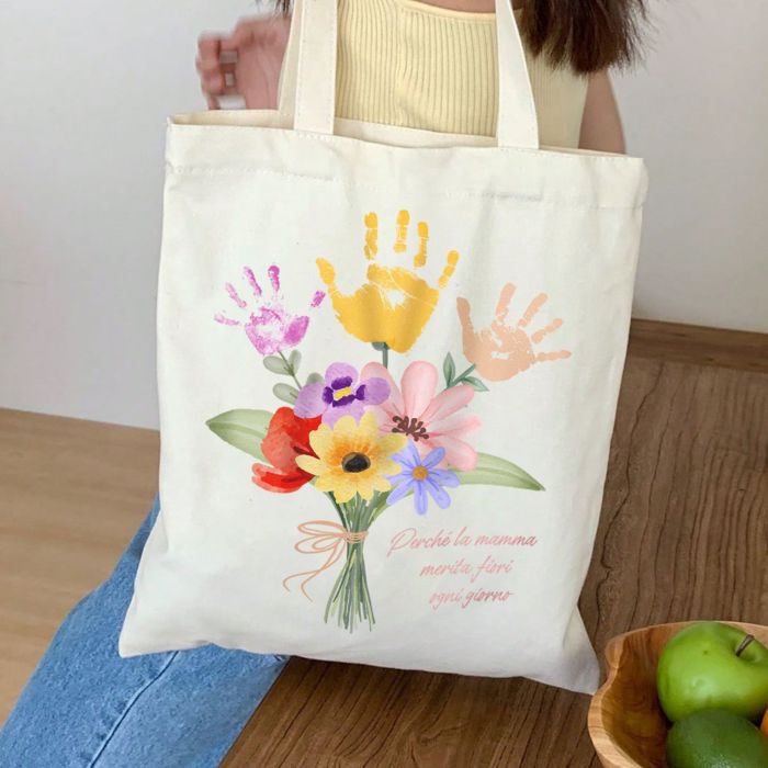 Borsa Personalizzata Bouquet di Fiori con Impronta della Mano