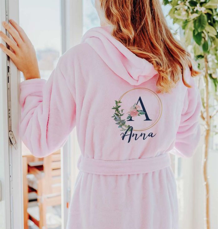 Accappatoio Personalizzato con Monogramma Floreale e Testo