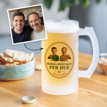 Boccale da Birra Personalizzato con due Volti e Logo